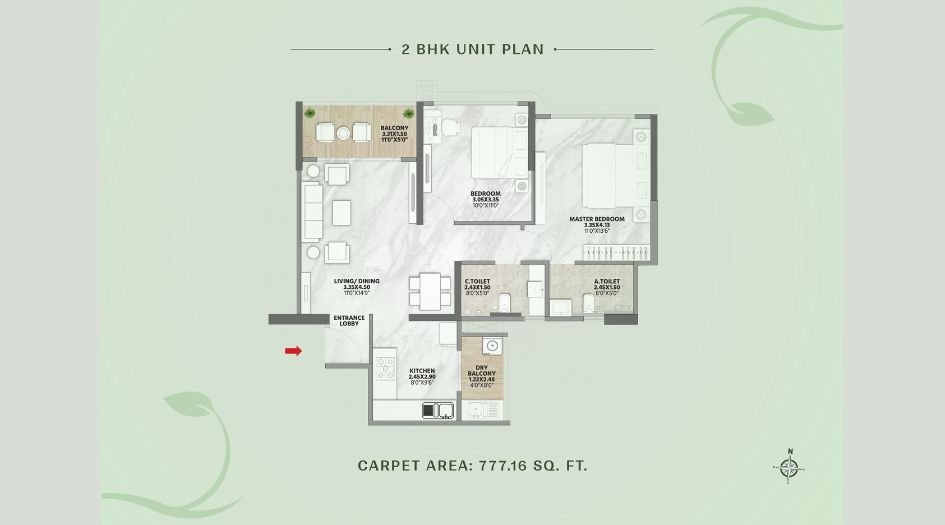 Venkatesh-Vanaya-FLoor-Plan-2 BHK-777 Sqft